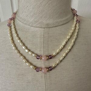 Elegant Pearl and Purple Beaded Necklace by Avon